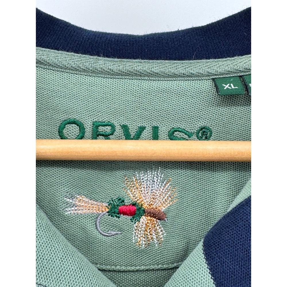 Orvis Polo Shirt Mens XL Green Blue Striped Pique Fly Fishing Outdoor - Picture 4 of 11